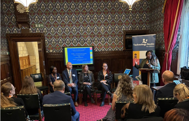 Abena chairing a panel in the House of Commons about the future of STEM careers